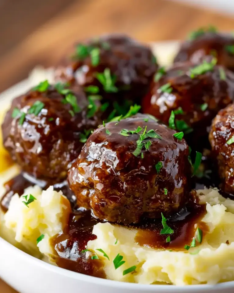 Salisbury Steak Meatballs With Garlic Herb Mashed Potatoes Recipe