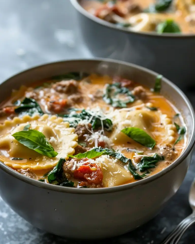 Creamy Tuscan Ravioli Soup