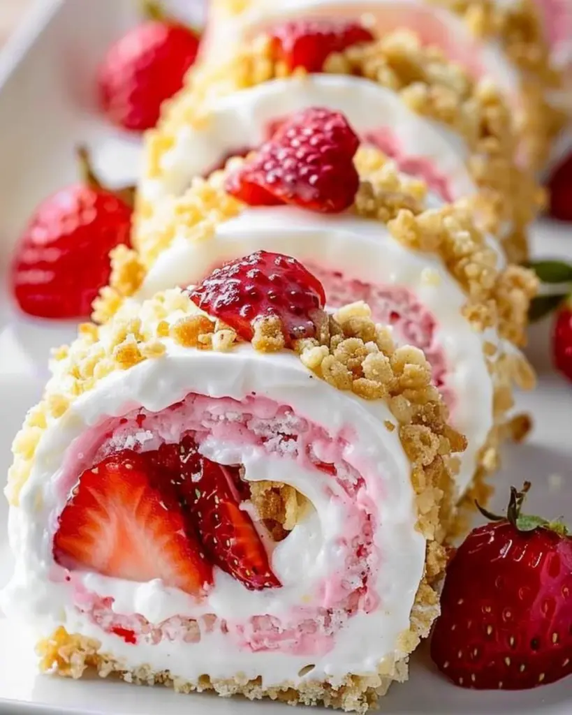 strawberry shortcake cheesecake dessert sushi rolls