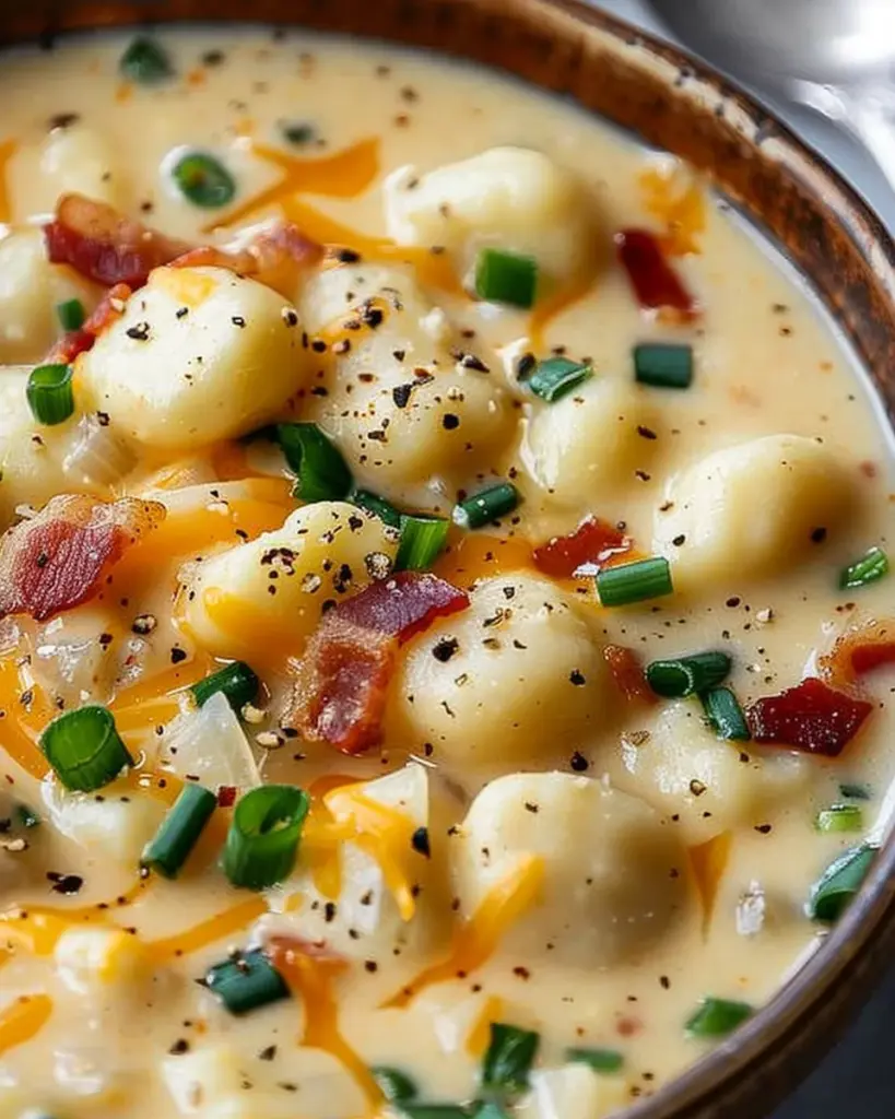 Creamy Bacon Cheddar Gnocchi Soup