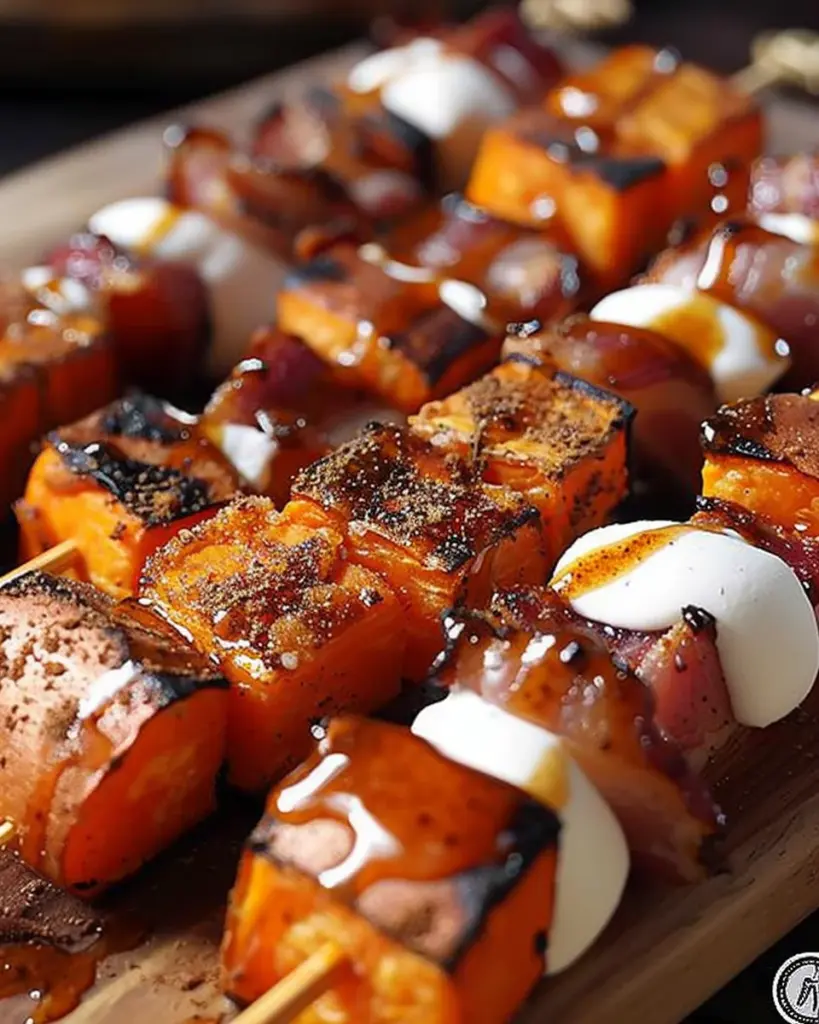 Candied Sweet Potato & Bacon Skewers