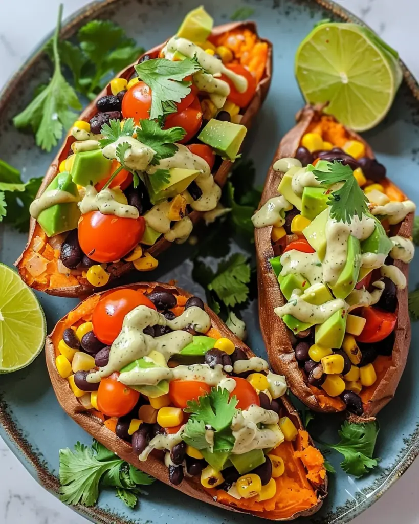 Stuffed Sweet Potato with Avocado, Black Beans & Cilantro Lime Crema 5 1 1 35