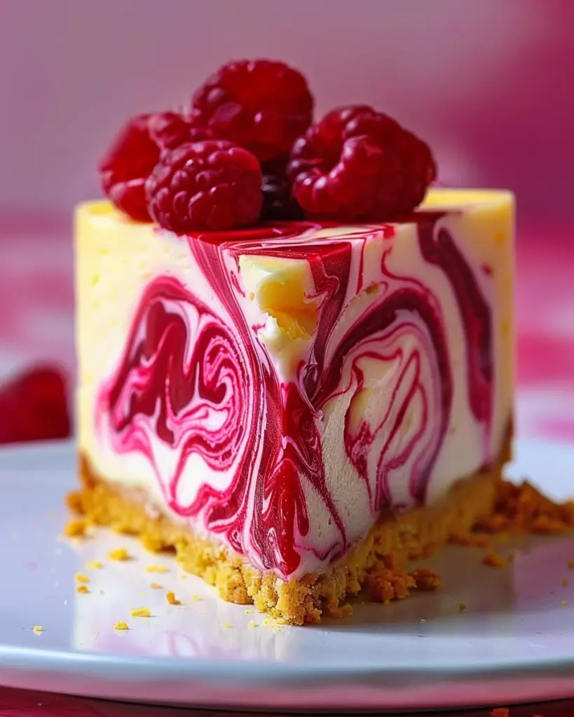 Luscious Lemon Raspberry Swirl Cheesecake