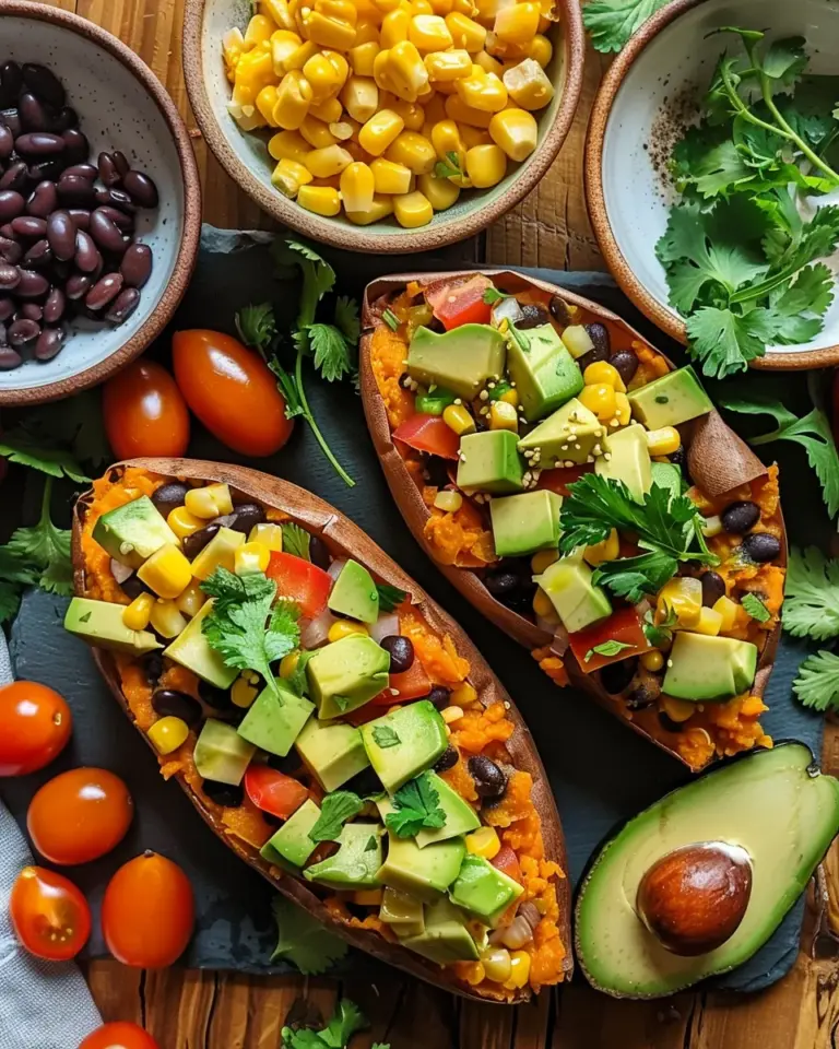 Stuffed Sweet Potato with Avocado, Black Beans & Cilantro Lime Crema