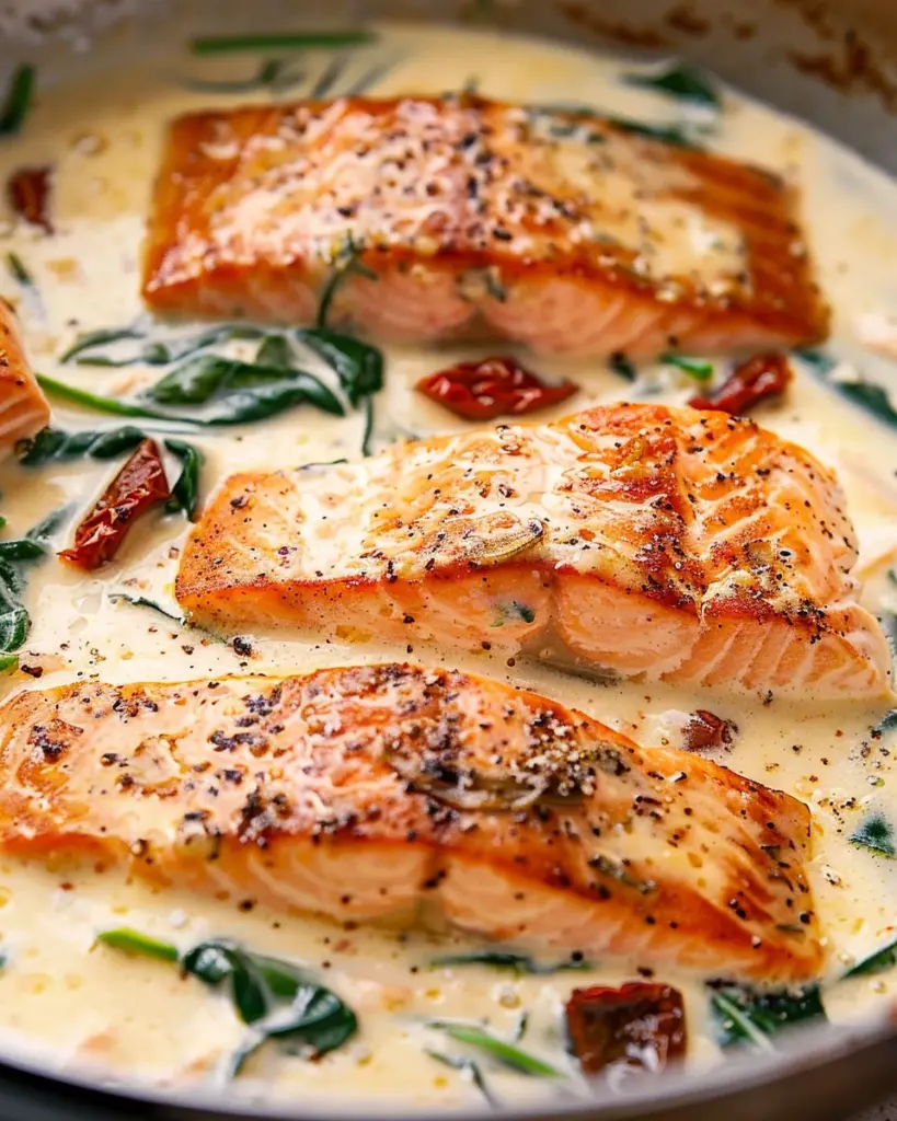 Tuscan Salmon with Parmesan Cream Sauce