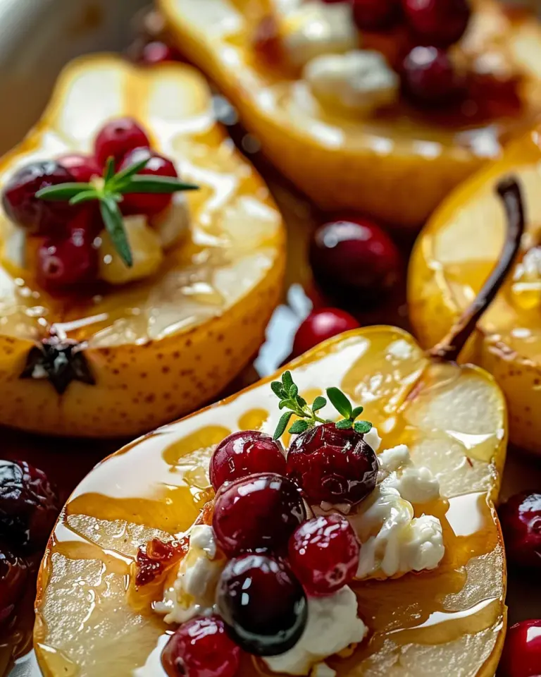 Baked Pears with Goat Cheese, Honey, and Cranberries