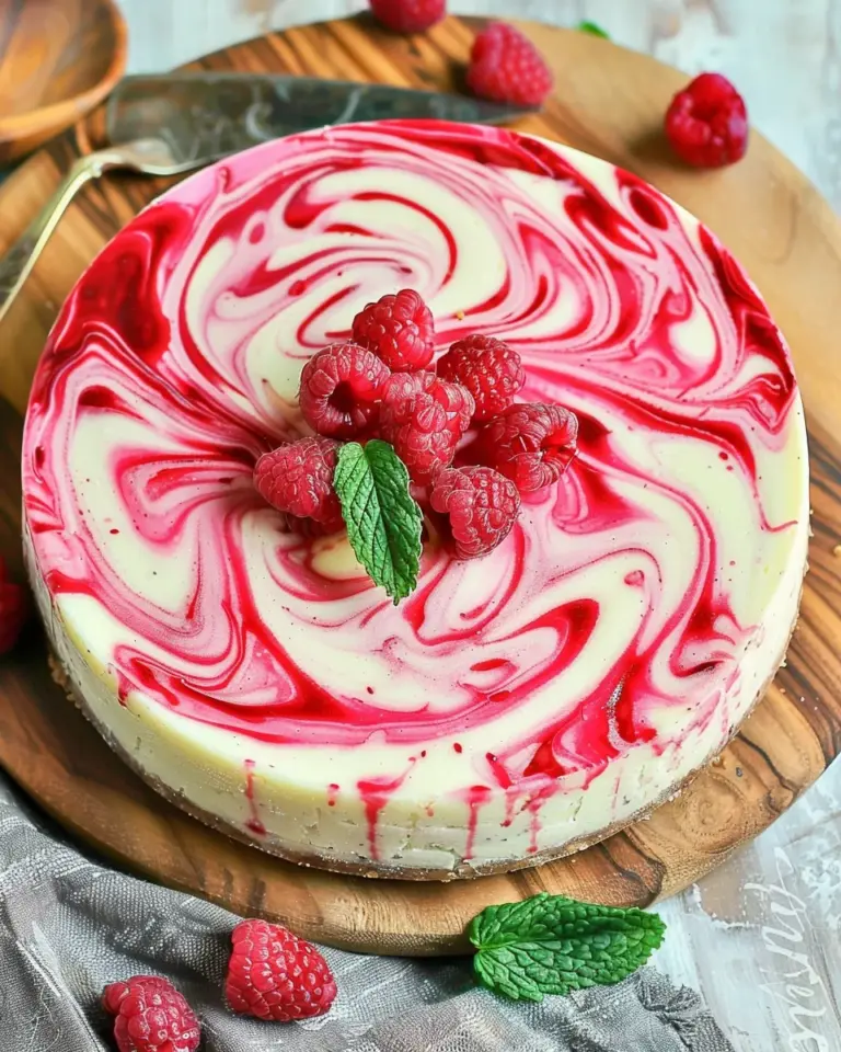 White Chocolate Raspberry Swirl Cheesecake