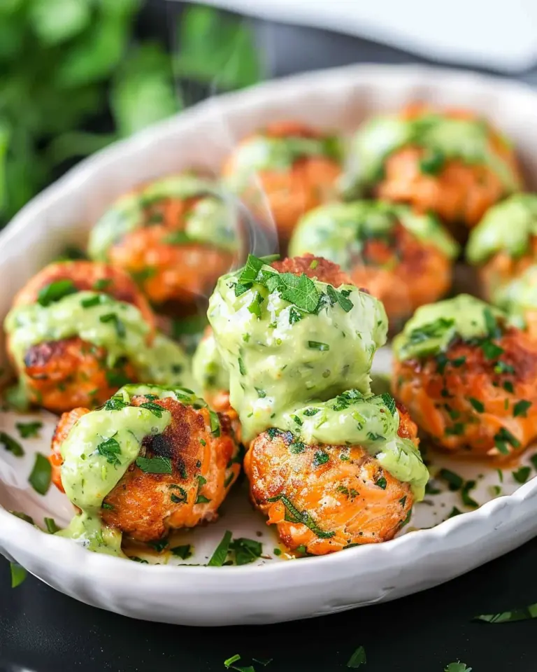 Baked Salmon Meatballs with Creamy Avocado Sauce
