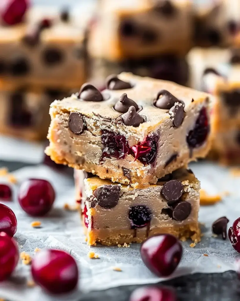 Decadent Chocolate Chip Maraschino Cherry Shortbread Bars