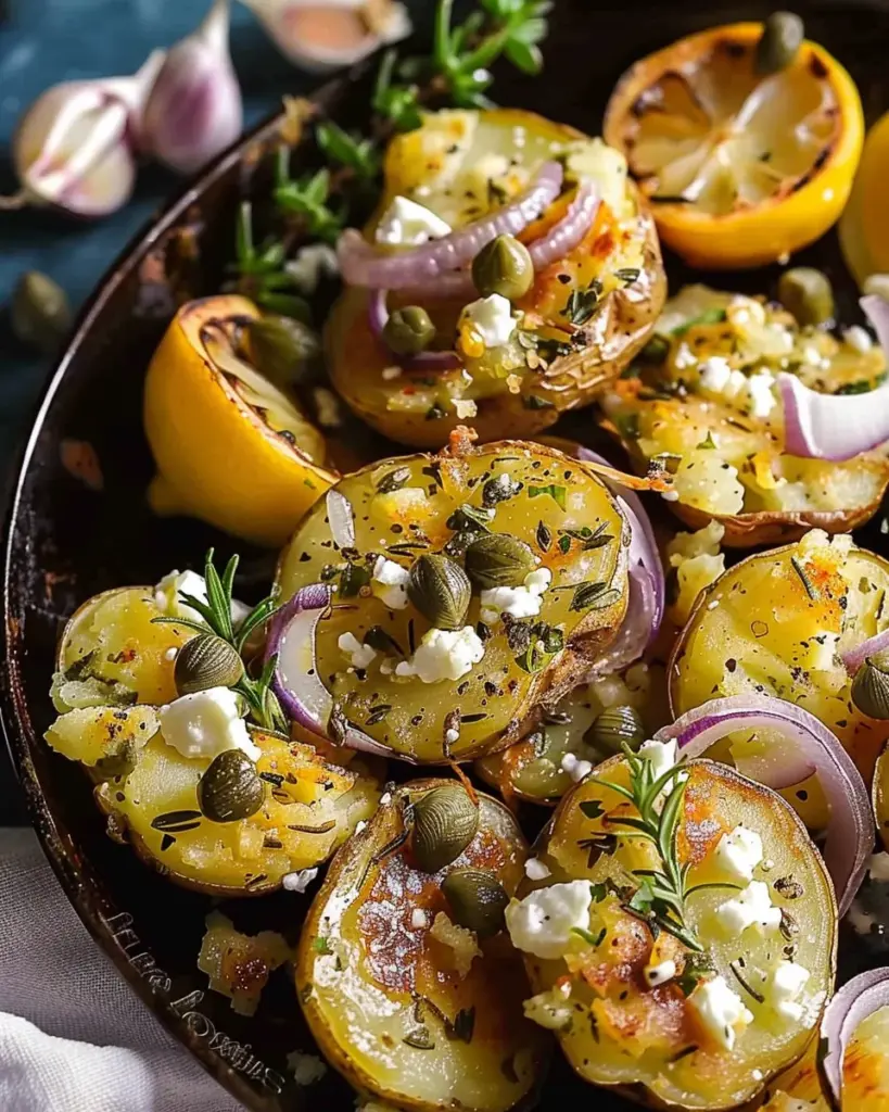 Quick smashed Greek potatoes with feta and rosemary