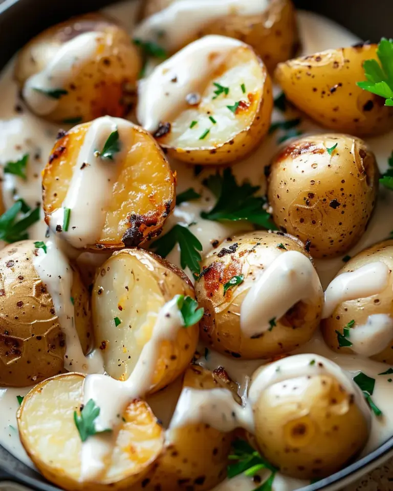 Creamy Garlic Sauce Baby Potatoes