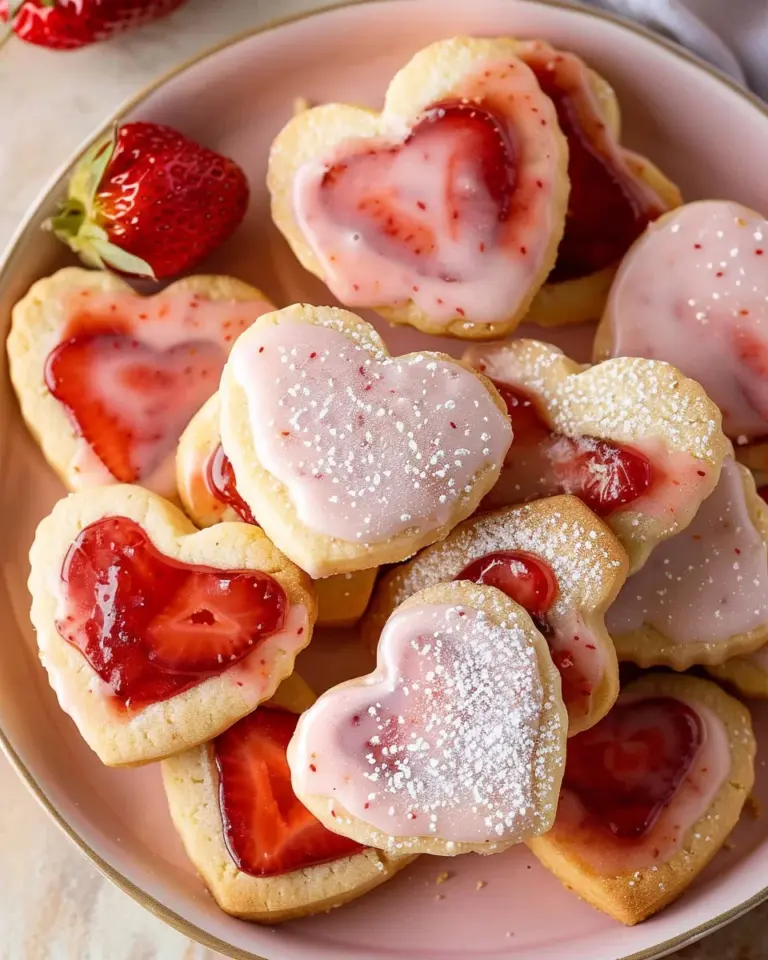 Heart-Shaped Strawberry Shortbread Cookies Recipe
