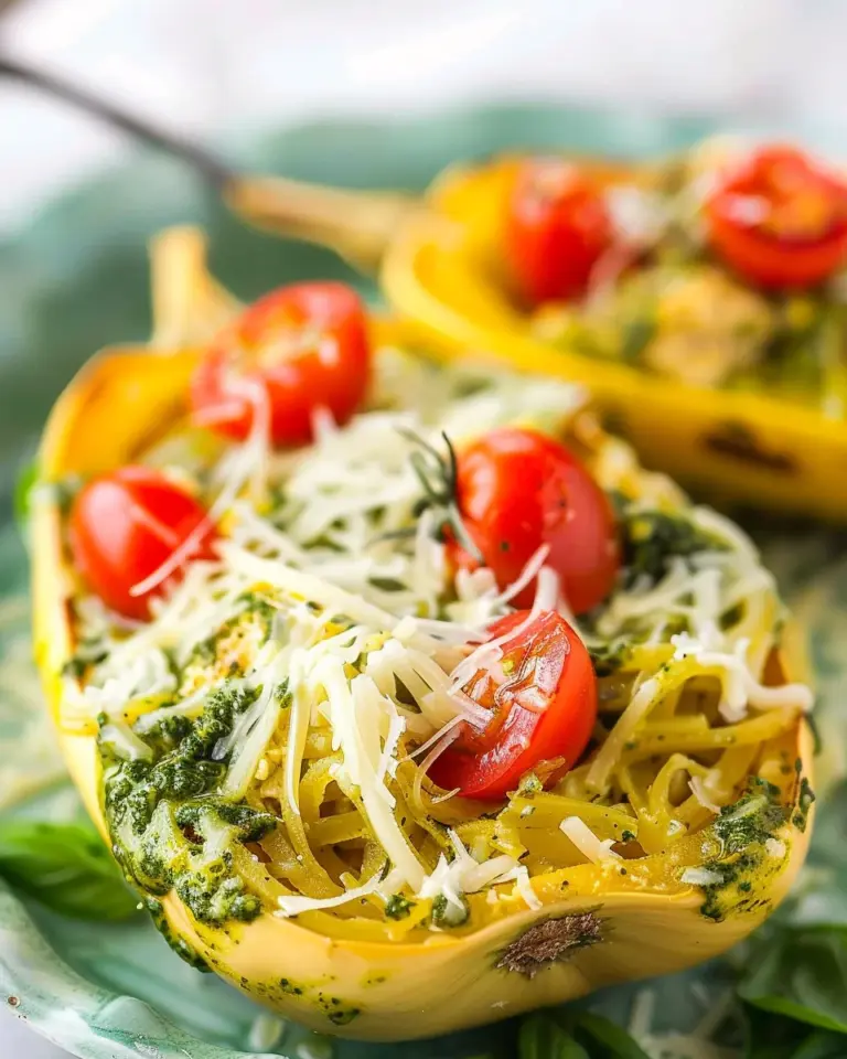 Pesto Chicken Stuffed Spaghetti Squash