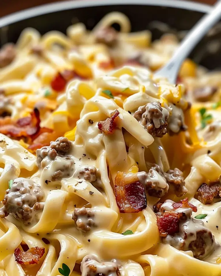 Loaded Bacon Cheeseburger Alfredo Pasta