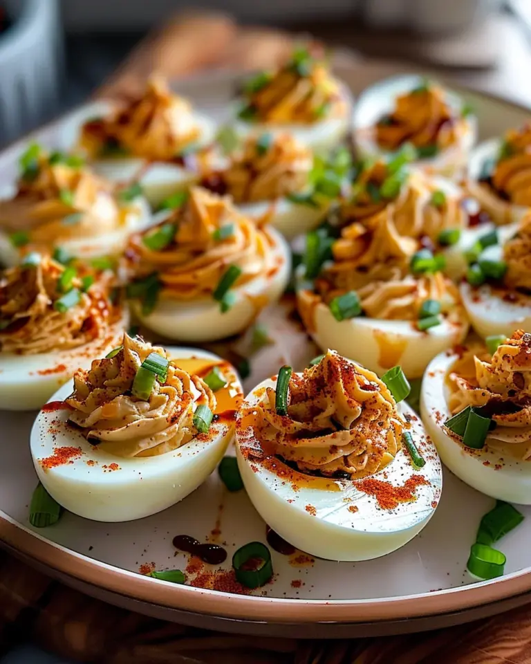 Spicy Chili Garlic Deviled Eggs