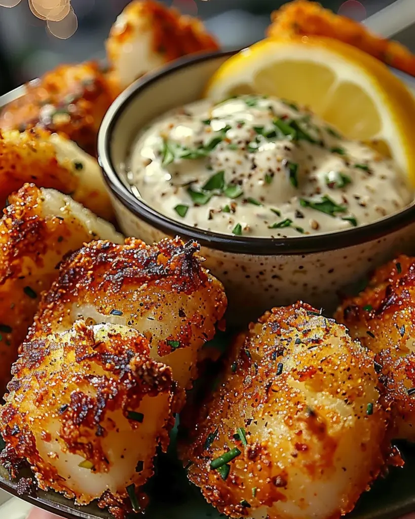 Garlic Butter Cod Bites with Creamy Lemon Herb Dip