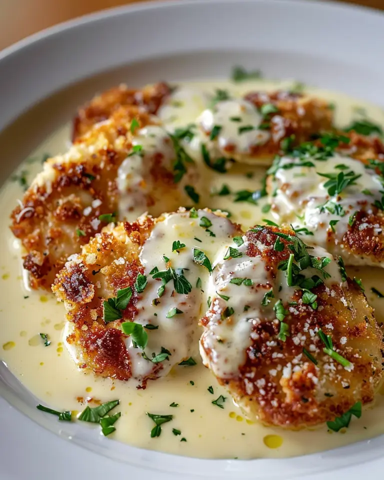 Crispy Parmesan Chicken with Garlic Cream Sauce
