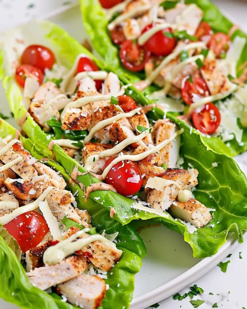 Keto Chicken Caesar Romaine Lettuce Boats