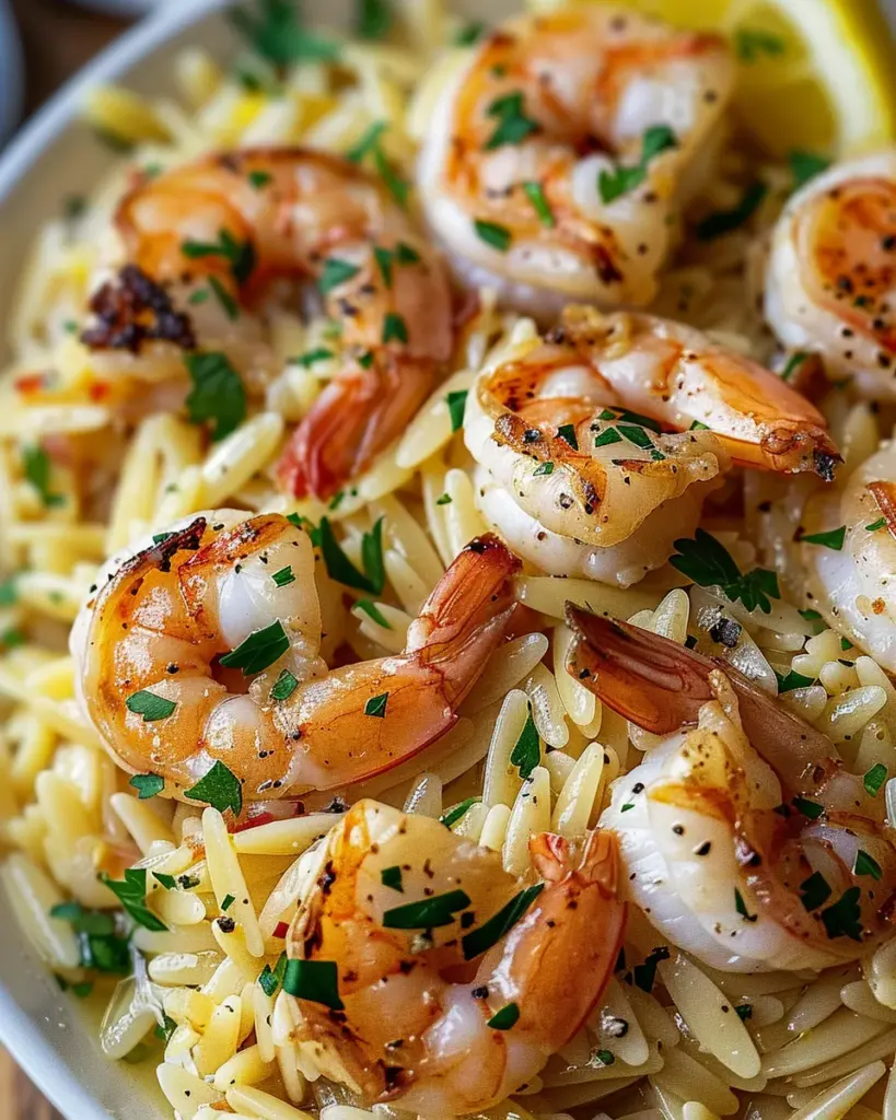 Shrimp Orzo In Lemon Garlic Sauce