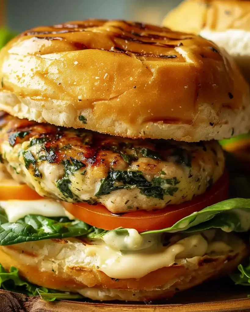 White Cheddar Spinach Chicken Burgers