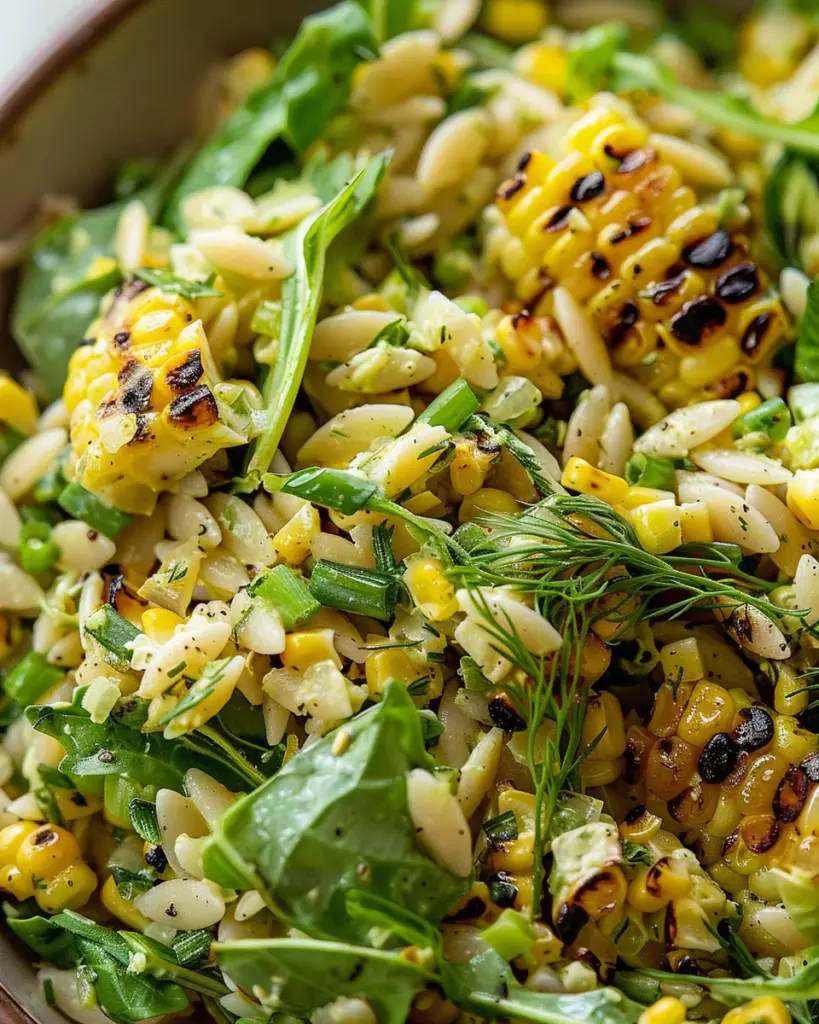 Grilled Corn Orzo Salad with Scallion Dill Dressing