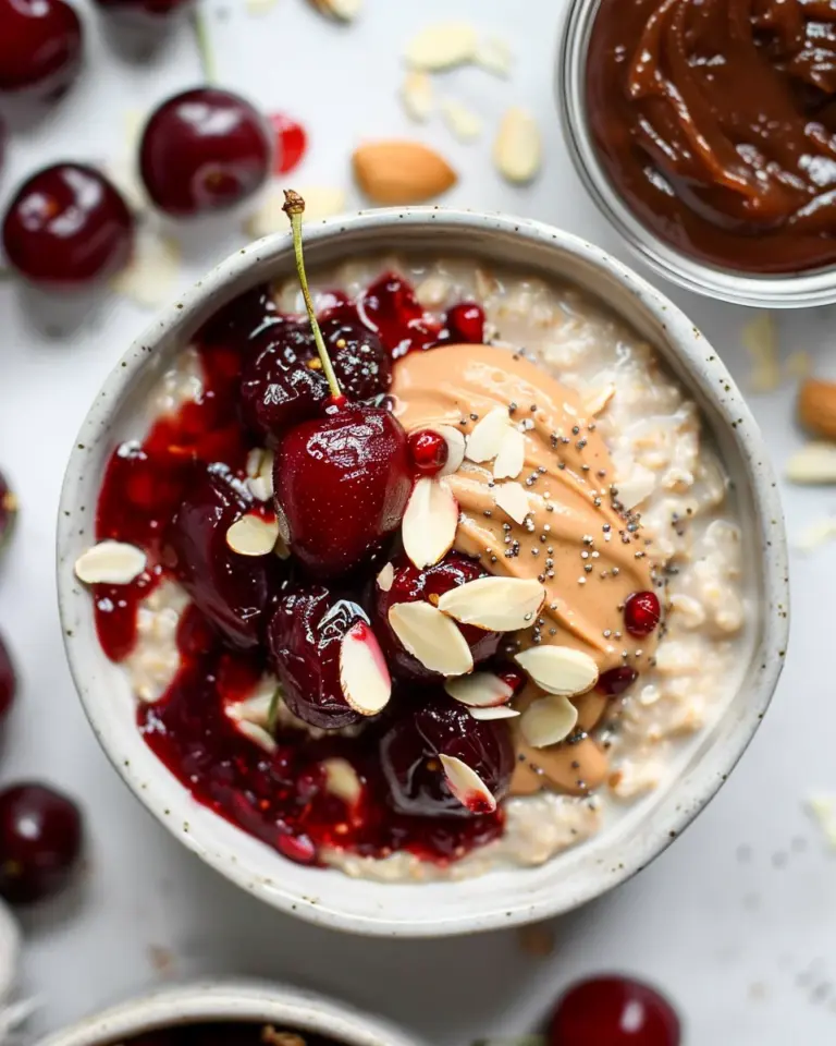 Healthy Overnight Oats with Cherry Chia Seed Jam