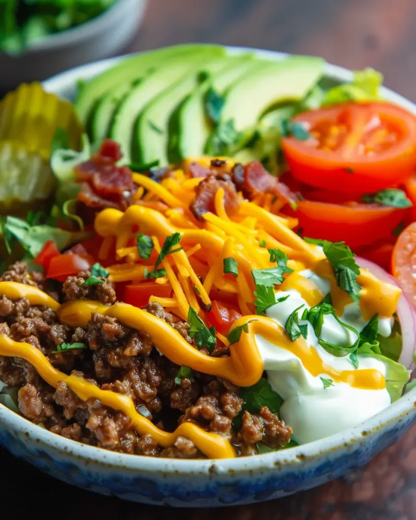 High-Protein Cheeseburger Bowls Recipe – Low-Carb Meal Prep with Ground Beef & Burger Sauce