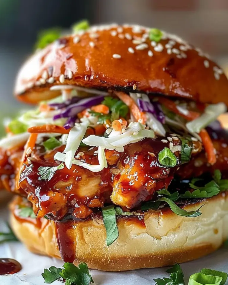 Spicy Korean BBQ Chicken Sandwich with Crispy Slaw