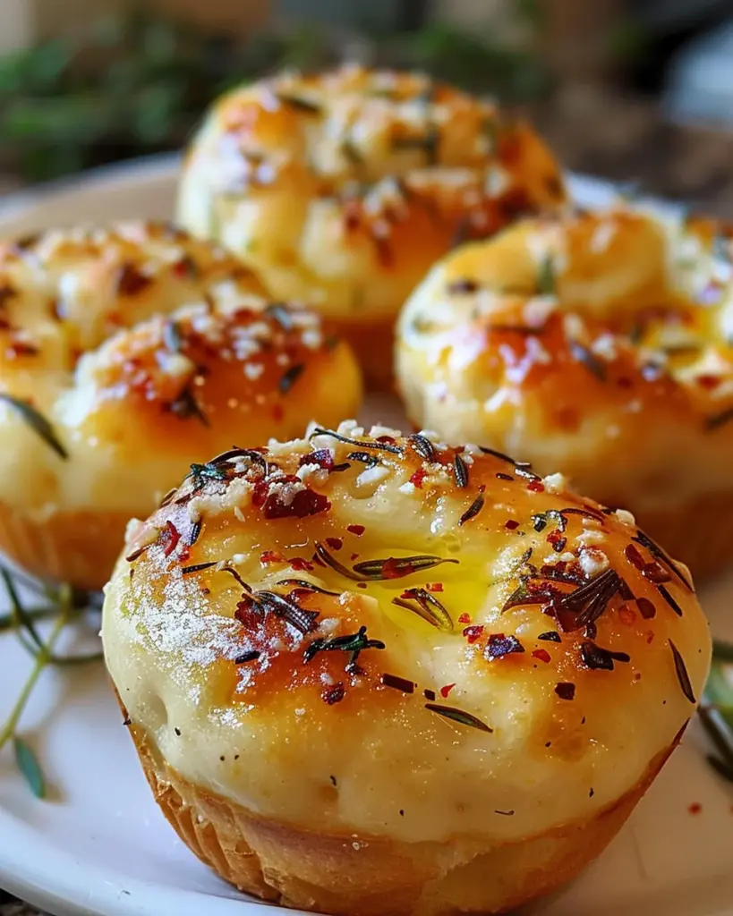 Golden Crust Garlic Rosemary Focaccia Muffins