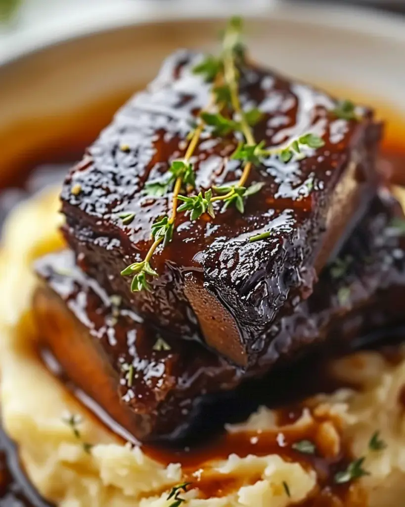 Tender Braised Short Ribs with Creamy Garlic Mashed Potatoes