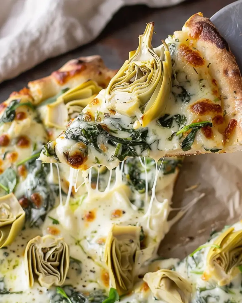 artichoke pizza with spinach parmesan cream sauce