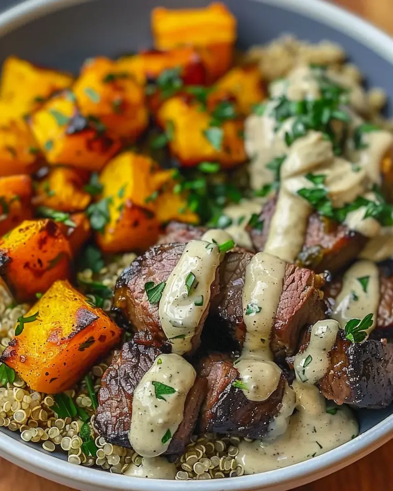 Savory Butternut Squash & Garlic Herb Steak Bowls