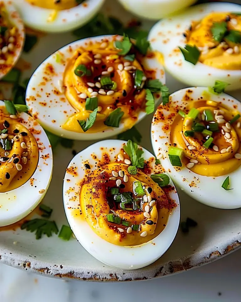 Spicy Chili Garlic Deviled Eggs