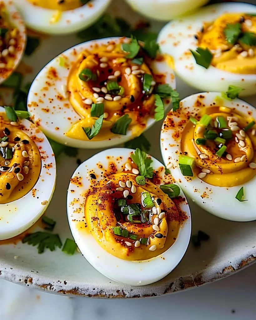 Spicy Chili Garlic Deviled Eggs