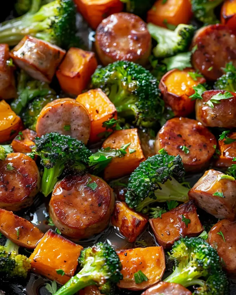 Honey Garlic Sausage and Sweet Potato Sheet Pan Dinner