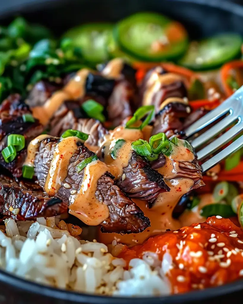 Irresistibly Easy Korean BBQ Steak Rice Bowls with Spicy Cream Sauce